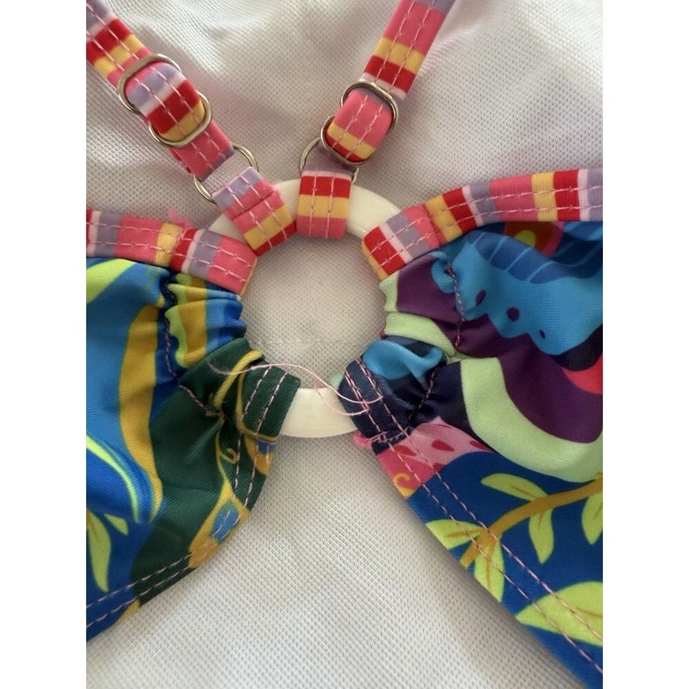 Women's One Piece Swimsuit Abstract Print Spaghetti Straps Cut out multicolor M